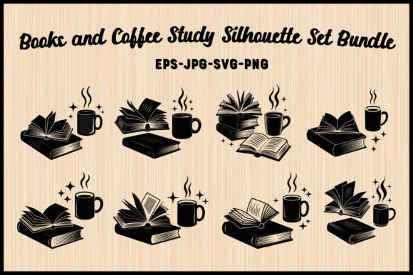 Books and Coffee Study Silhouette Set for Graphics & Illustrations