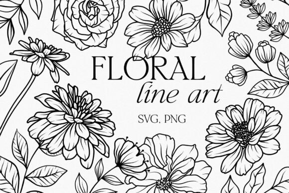 Botanical Floral Line Art Clipart Flower Review