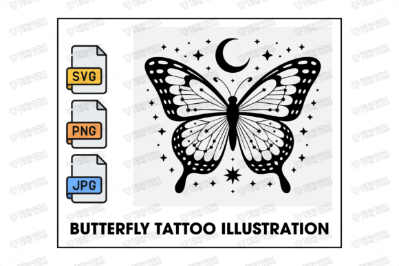 Butterfly Celestial Tattoo Illustration for Graphics and Branding