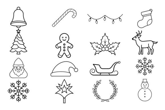 Christmas Line Art Vector Icon Set: Graphics for Seasonal Illustrations