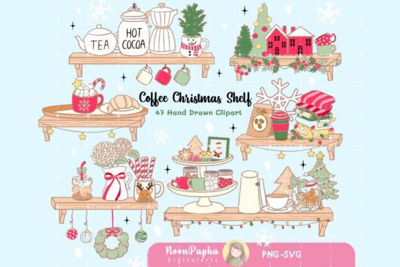 Coffee Christmas Shelf Clipart PNG for Graphics and Illustrations