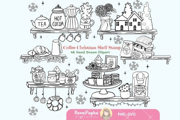 Coffee Christmas Shelf Stamp Clipart PNG Review