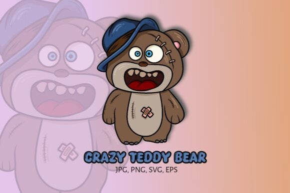Crazy Teddy Bear Clipart Creepy Cute Svg for Graphics and Illustrations