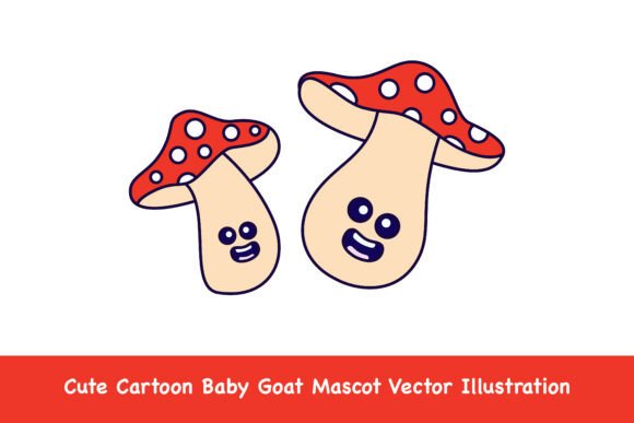 Cute Cartoon Mushrooms with Smiling Face Graphics and Illustrations