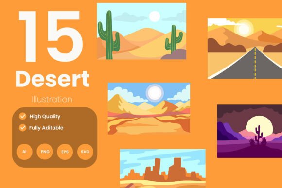 Desert Landscape Illustration Pack for Modern Graphics