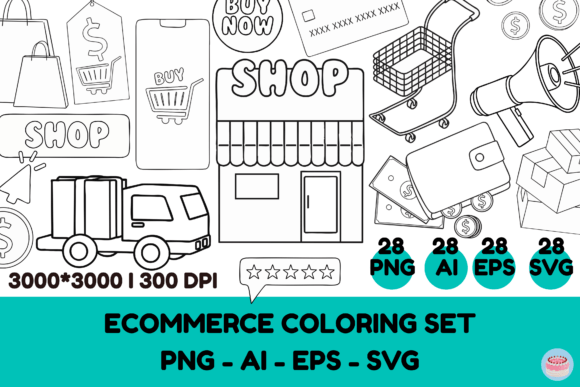 Ecommerce Coloring 28 Clipart Set: Graphics & Illustrations Review