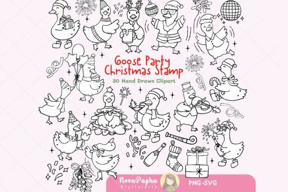 Goose Party Christmas Coloring Clipart Graphics Review