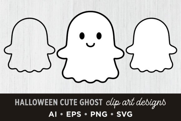 Halloween Cute Ghost Clip Art Set for Graphics and Illustrations