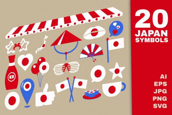 Japan Flag Elements Set: Modern Graphics & Illustrations for Publishers