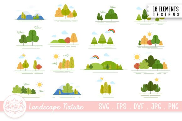 Landscape Nature Flat Illustration Set for Graphics and Illustrations