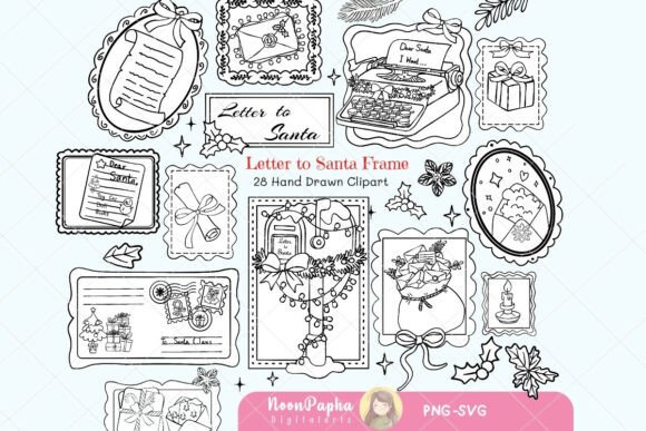 Letter to Santa Frames Coloring Clipart for Graphics and Illustrations