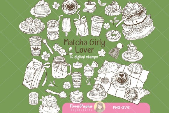 Matcha Girly Lover Digital Stamp Doodle Graphics & Illustrations Review
