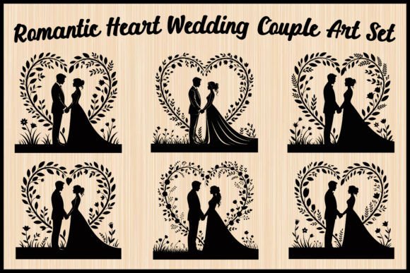 Romantic Heart Wedding Couple Art Set for Graphics and Illustrations