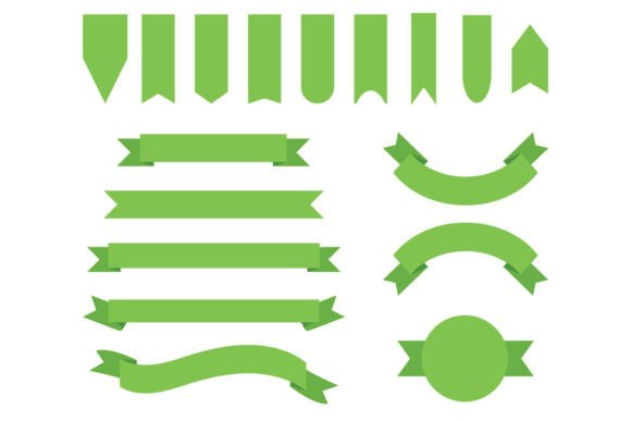Spring Green Badge Banner Clip Art Set for Graphics and Illustrations