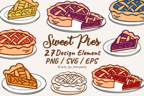 Sweet Fruit Pie Desserts Set SVG PNG Graphics & Illustrations Review