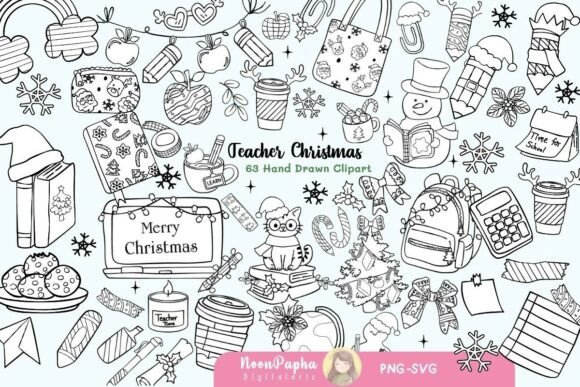 Teacher Christmas Stamp Clipart PNG for Graphics & Illustrations