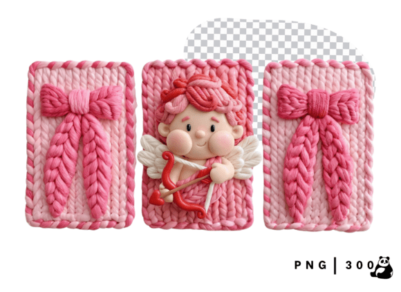 Valentine Pink Faux Yarn Cupid Frame Graphics and Illustrations