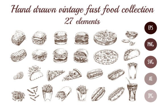 Vintage Fast Food Sketches Set: Graphics & Illustrations Review