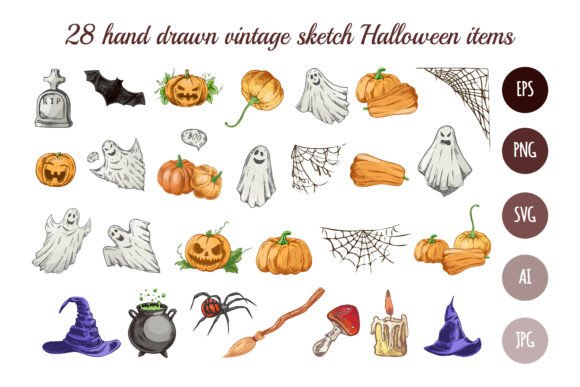 Vintage Halloween Hand Drawn Set of 28 Graphics and Illustrations Review