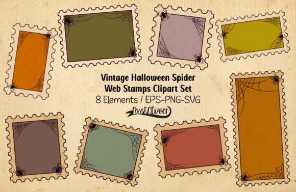 Vintage Halloween Spider Web Stamps Set Graphics and Illustrations