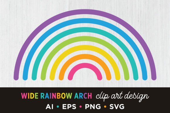 Wide Rainbow Arch Clip Art Set: Modern Graphics for Vibrant Illustrations