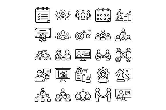 Workshop Teamwork Web Icon Set – Line Review